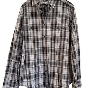 Express Mens Plaid Long Sleeve Button Up Shirt Gray Black White Size L